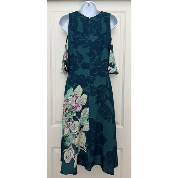 NWT Anthropologie MAEVE Elia Open Shoulder Turquoise Teal Blue Floral Dress Sz 8 - Picture 9 of 16